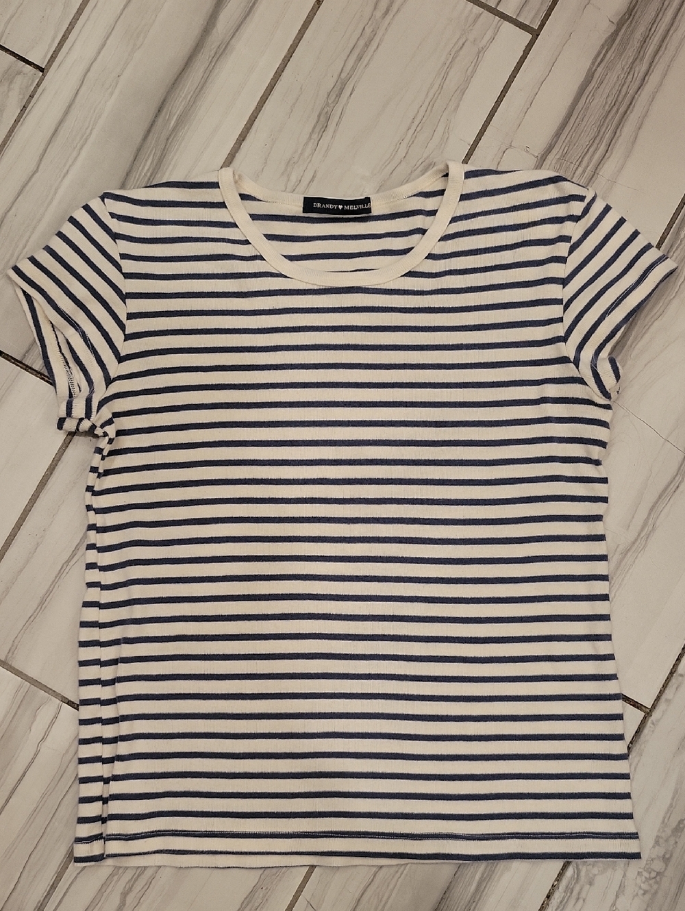 Brandy Melville White and Blue Striped Short Sleeve Tee